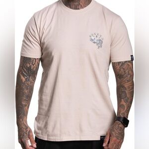 ZARA Peach T-SHIRT WITH COMBINED EMBROIDER Short Sleeve Sz L Men